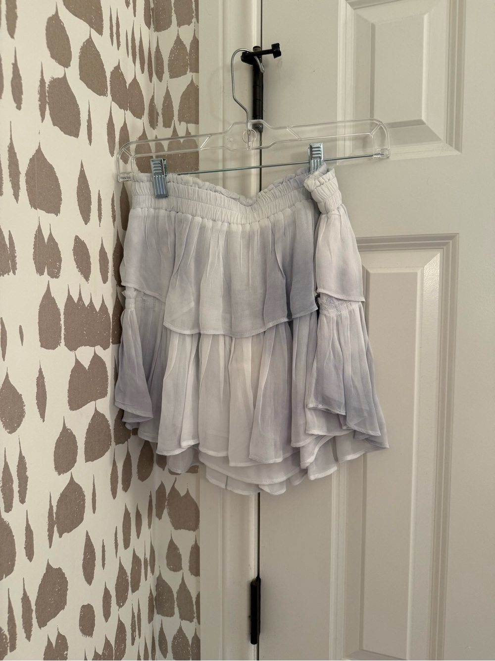 White and Blue Tiered Ruffle Mini Skirt